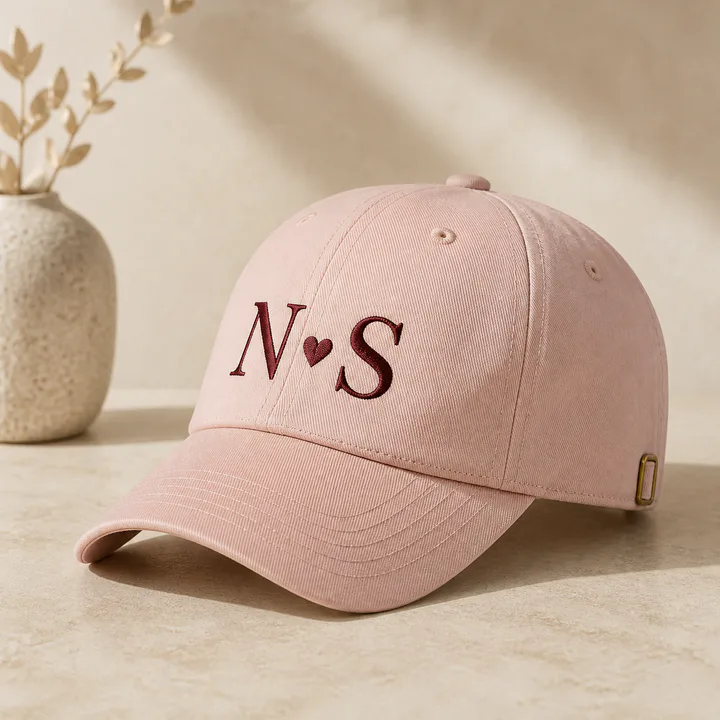 Blush cap embroidered with paired couple initials