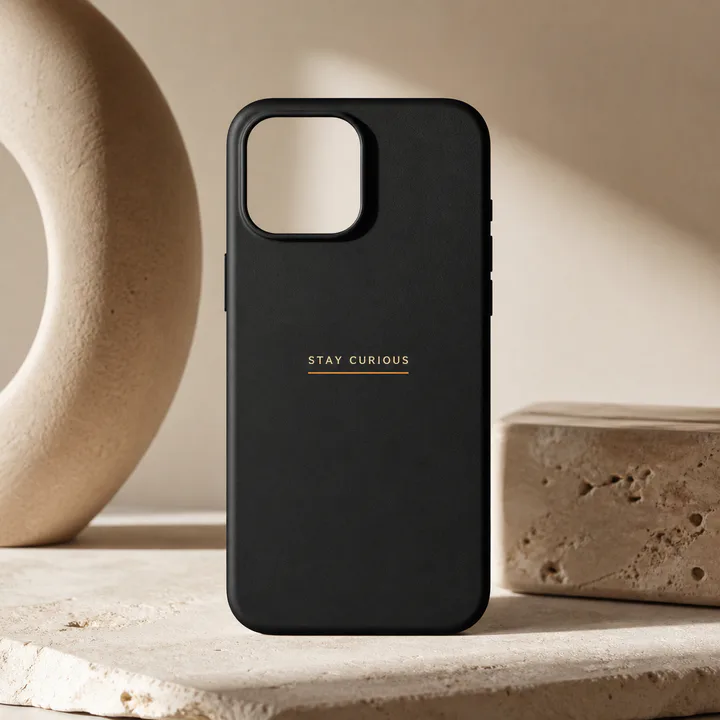 Black phone case with a minimal personalized quote